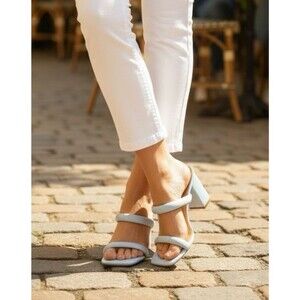 Coutgo womens baby blue platform block heel basket weave pattern sandals sz 8.5